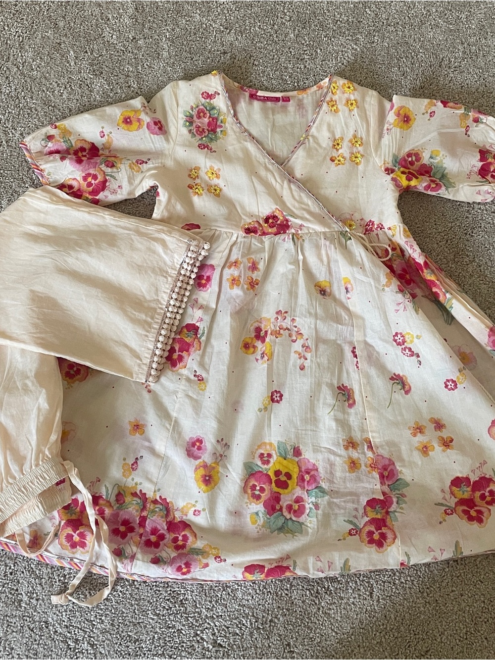 Biba Cream kurti Set with Pink and Yellow Floral Print